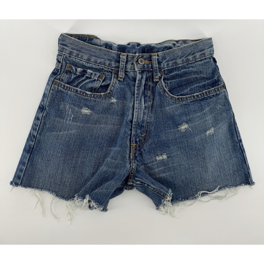 Levi's 569 Women's High Rise Cut‎ Off Blue Denim Shorts Distressed Size 26W
